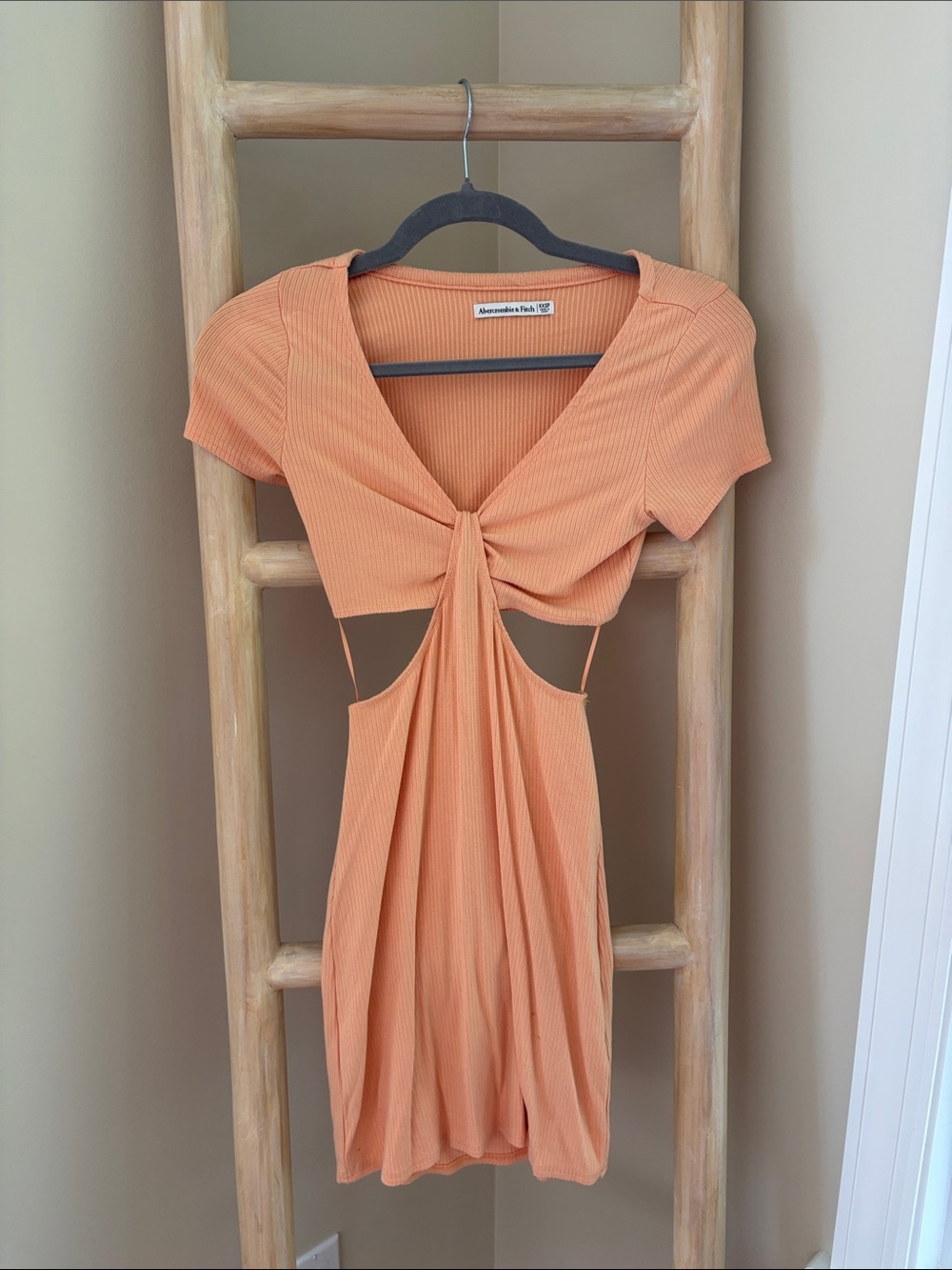 Abercrombie & Fitch Peach Ribbed Cutout Dress